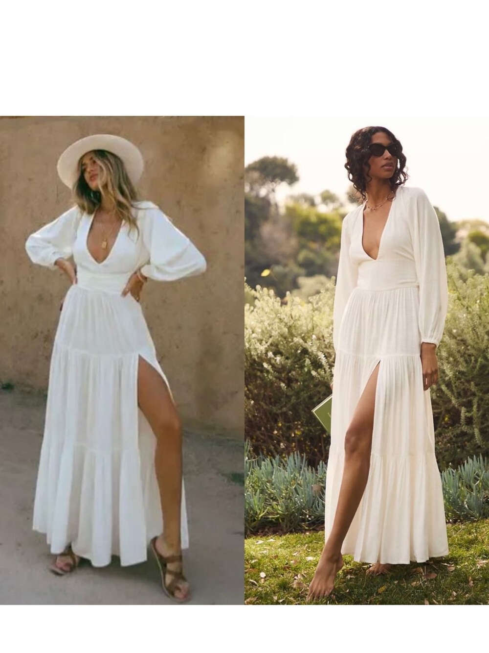 l*space Ivory Maxi Dress with Deep V and High Side Slit